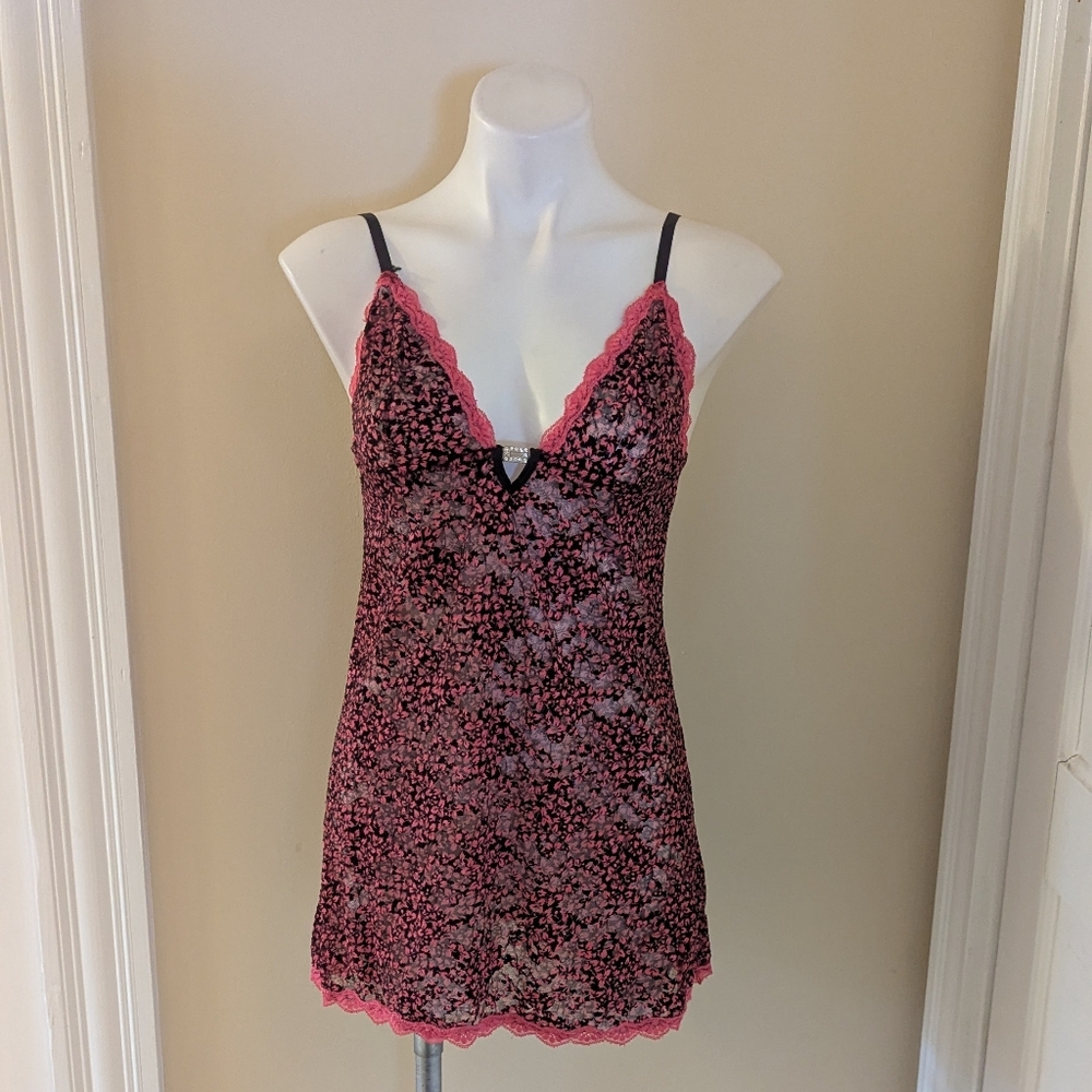 Popsi lingerie red and black sheer lace nightgown size L